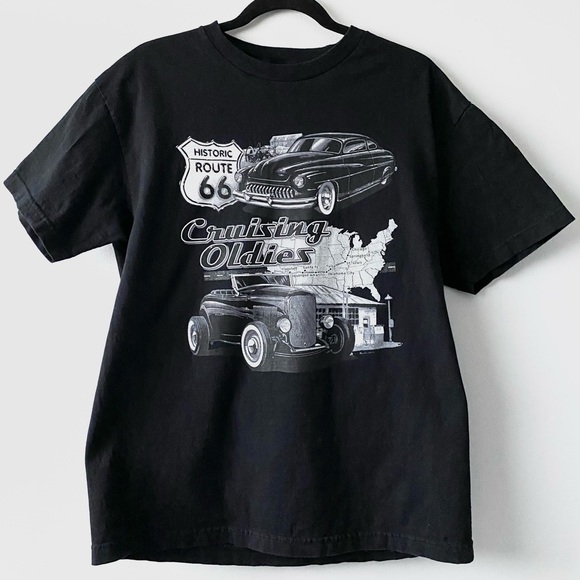 🛑SOLD🛑 Vintage Cruising Oldies Black Historic Route 66 Graphic Shirt Large - Picture 1 of 3